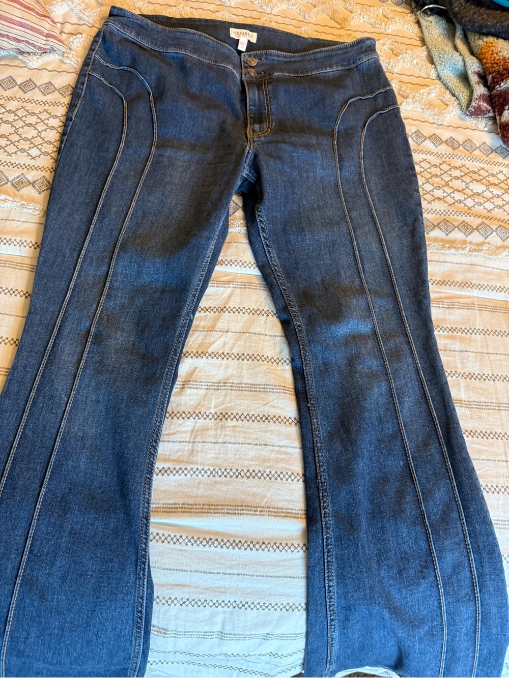 Shyanne Dark Blue Flare Jeans with Front Panel Seams
